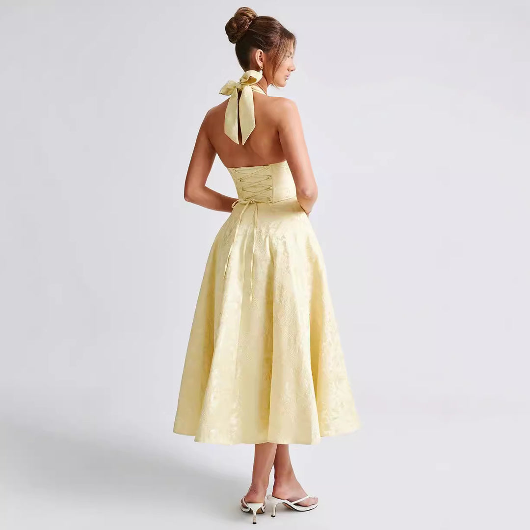 Women's Elegant Halterneck Ball Gown with Flared Skirt StylebySassy