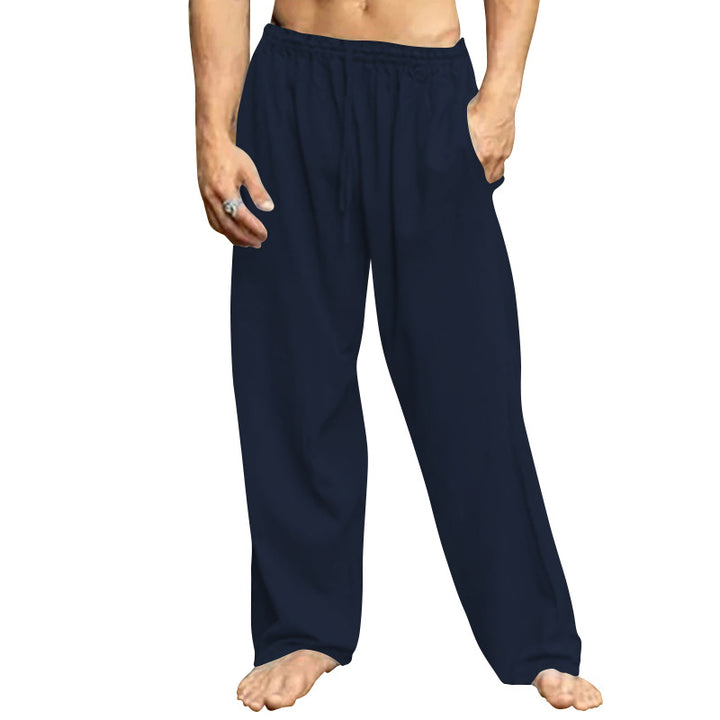 Men's relaxed trousers with wide leg elastic drawstring waistband and side pockets StylebySassy
