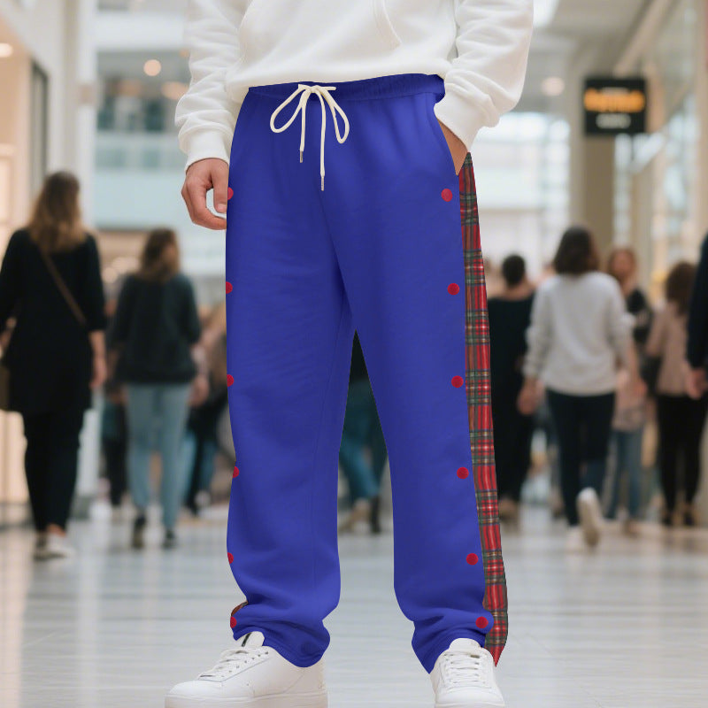 Men's oversized jogging pants with button placket and checkered side stripe StylebySassy