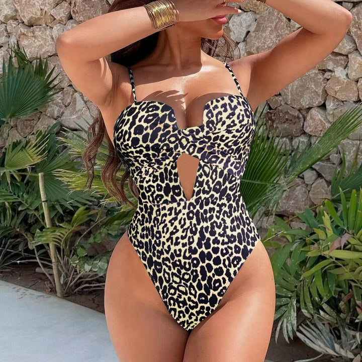 Women One-Piece Swimsuit with Alluring Cut-Out and Dreamy Leopard Print StylebySassy