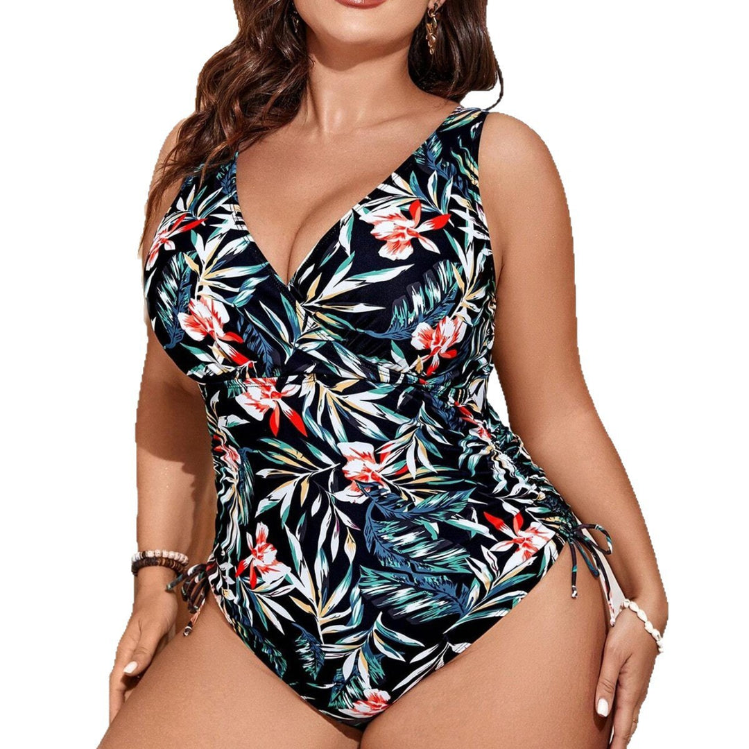 Womens One-Piece Swimsuit with Floral Wrap Design and Figure-Shaping Gatherings StylebySassy