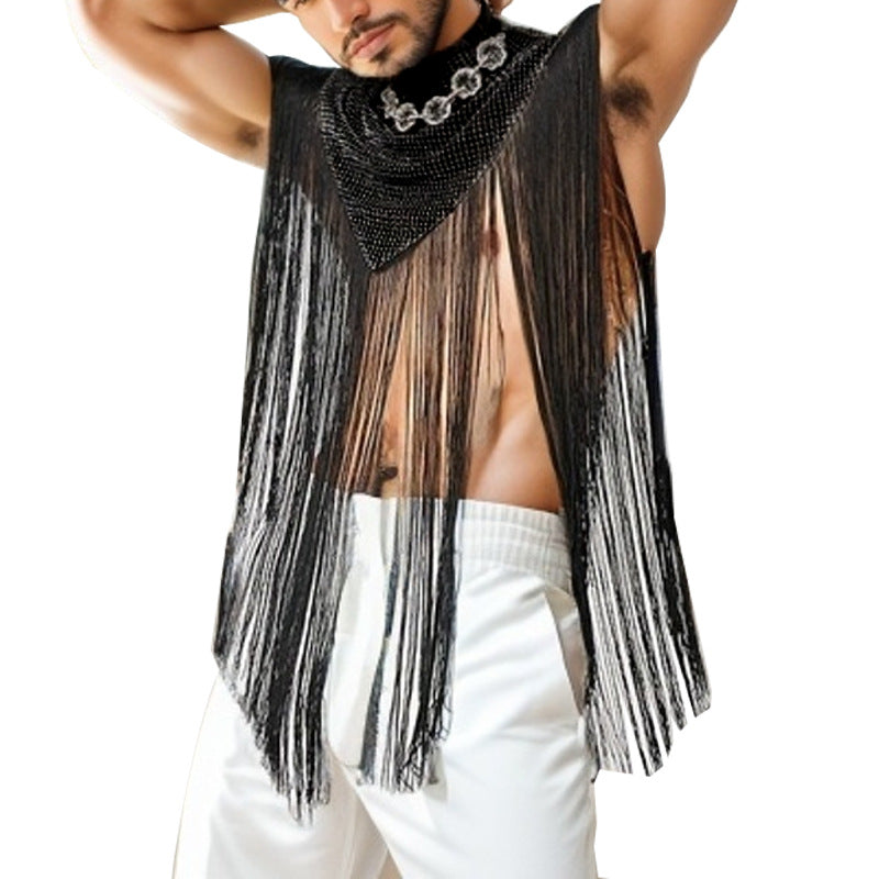 Ladies long fringed cape with turtleneck and V-shaped insert StylebySassy