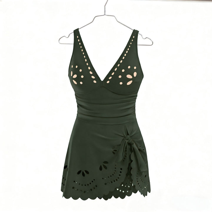 Ladies Elegant Swimsuit with Fashionable Cutouts and Ruffle Details StylebySassy