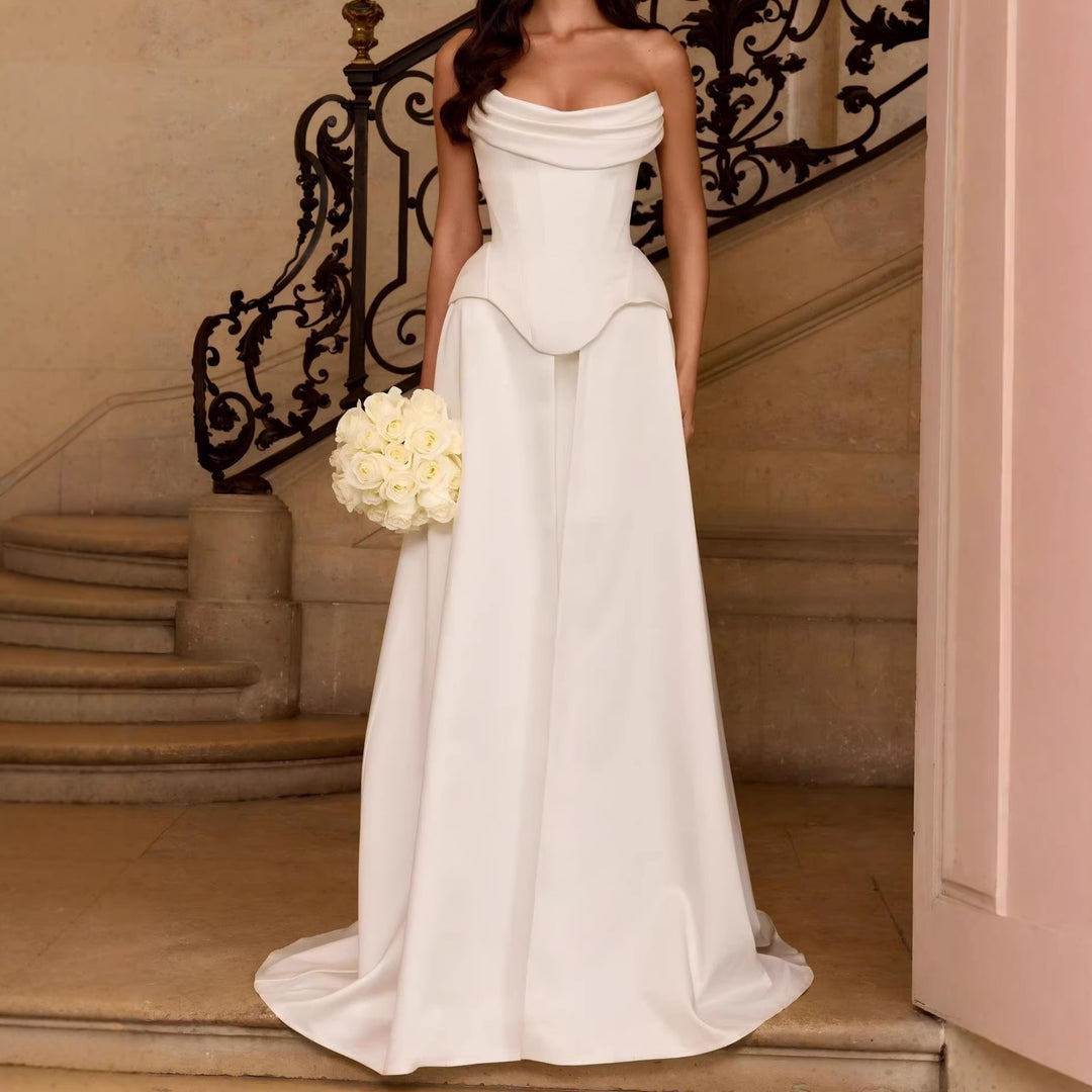 Women High-Quality Wedding Dress with Elegant Draping and Heart-Shaped Neckline StylebySassy
