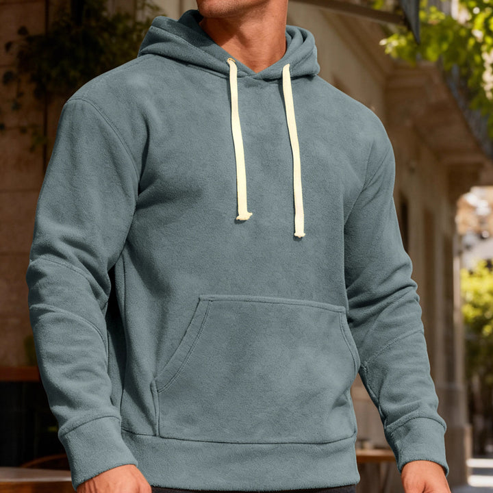 Men's nan velvety hoodie with seam details, kangaroo pocket and contrast cord StylebySassy