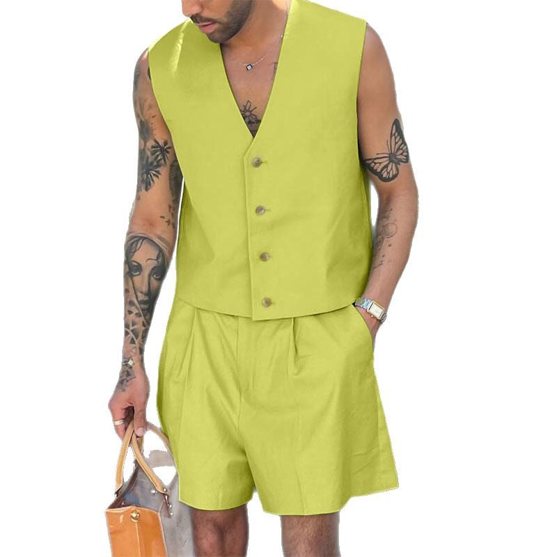 Women's elegant tailored ensemble with fitted vest and high-waisted shorts StylebySassy