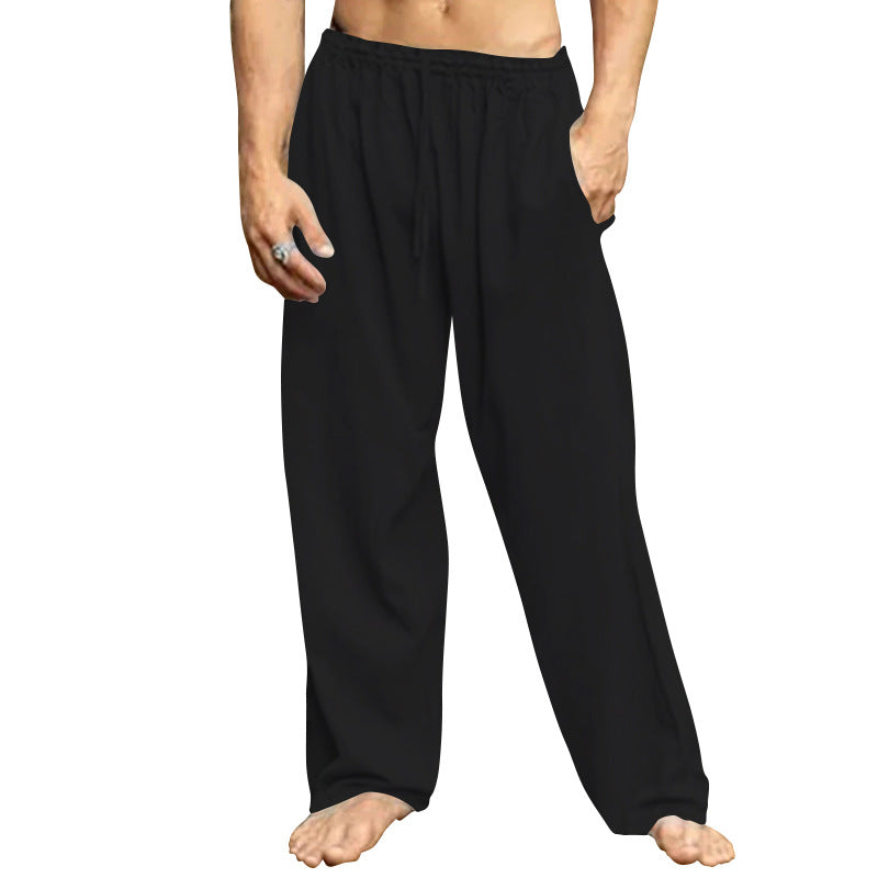 Men's relaxed trousers with wide leg elastic drawstring waistband and side pockets StylebySassy