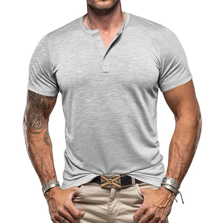 Men's nano athletic Henley t-shirt made of structured slub cotton with short button placket StylebySassy