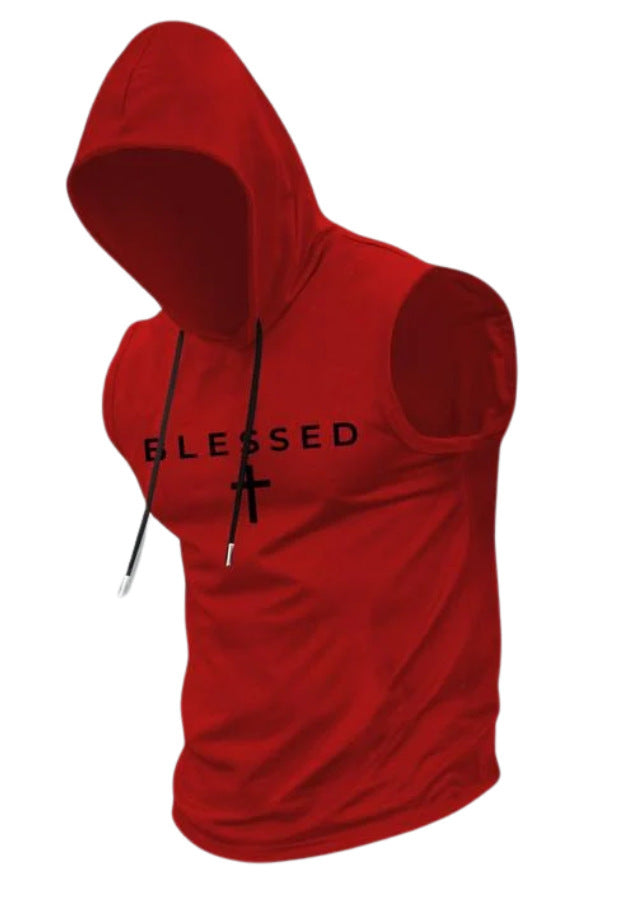 Men's sleeveless hoodie sweatshirt with slogan print and athletic fit StylebySassy
