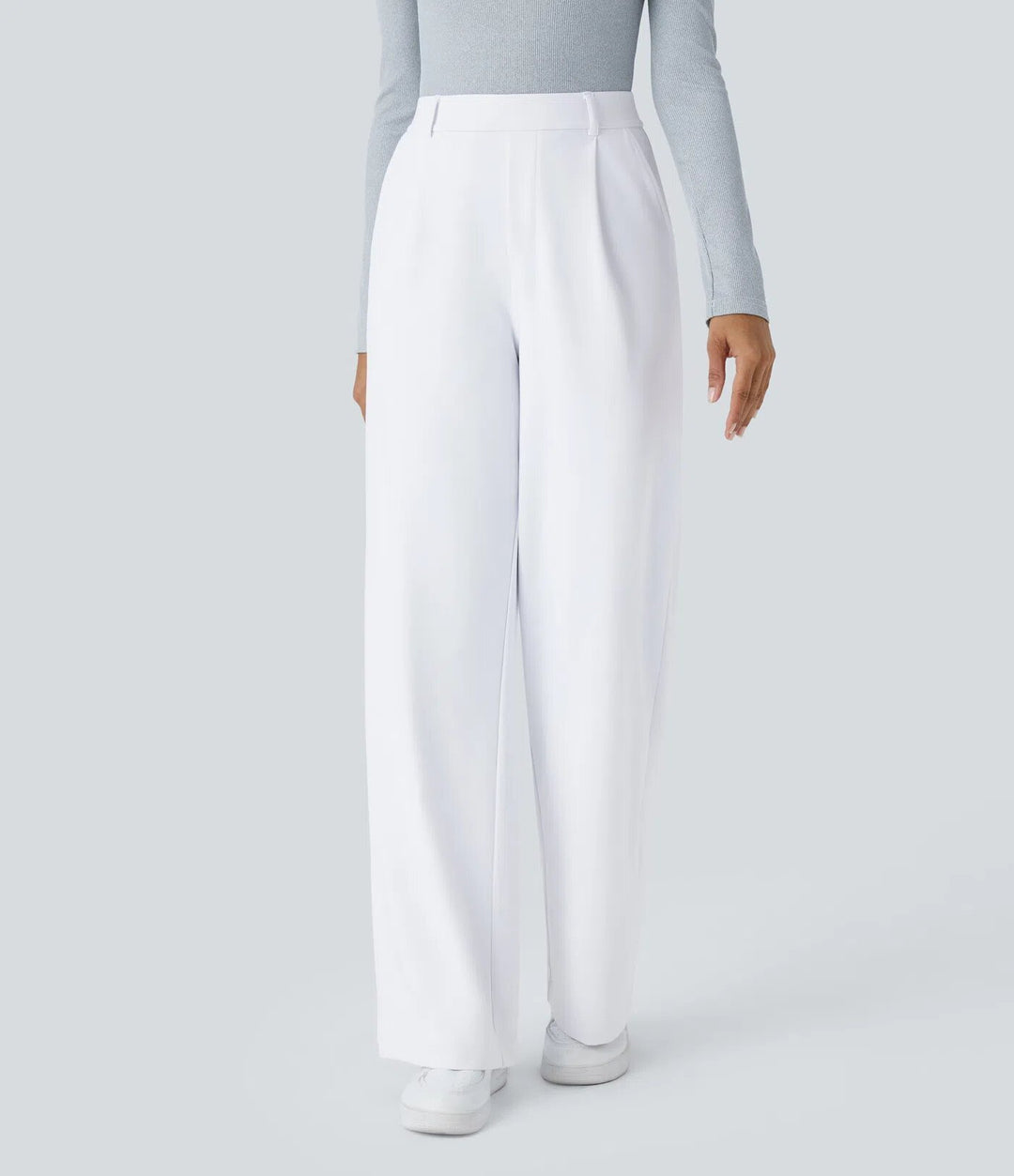 Ladies high-waisted pleated trousers with wide leg, belt loops and side pockets StylebySassy