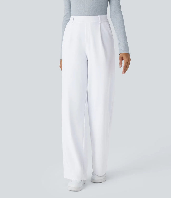 Ladies high-waisted pleated trousers with wide leg, belt loops and side pockets StylebySassy