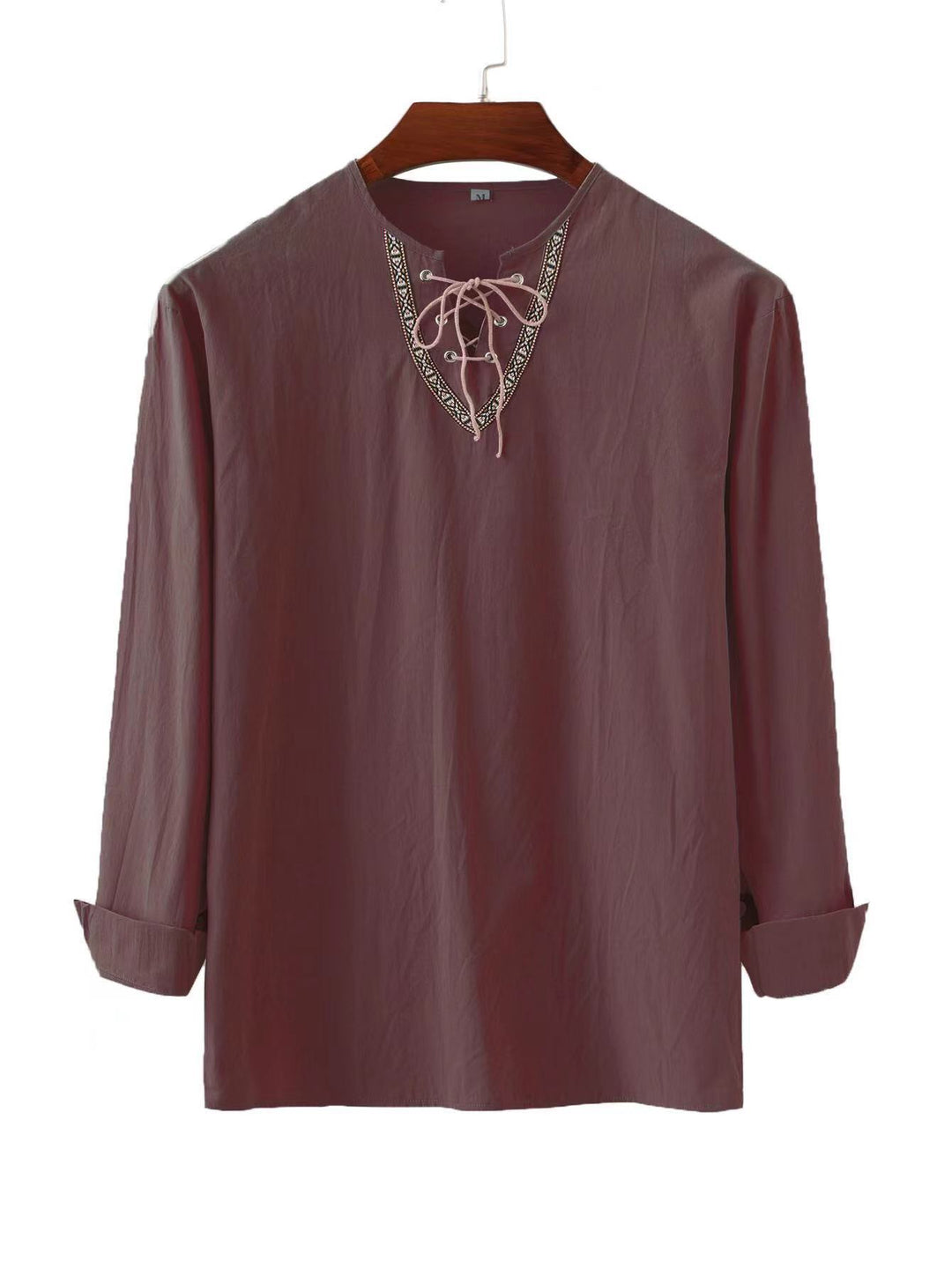 Men's linen tunic shirt with lacing and ethnic border StylebySassy