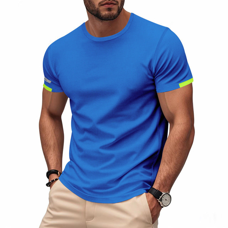 Men's nan athletic short-sleeve cotton jersey T-shirt with round neck and reflective sleeve details StylebySassy