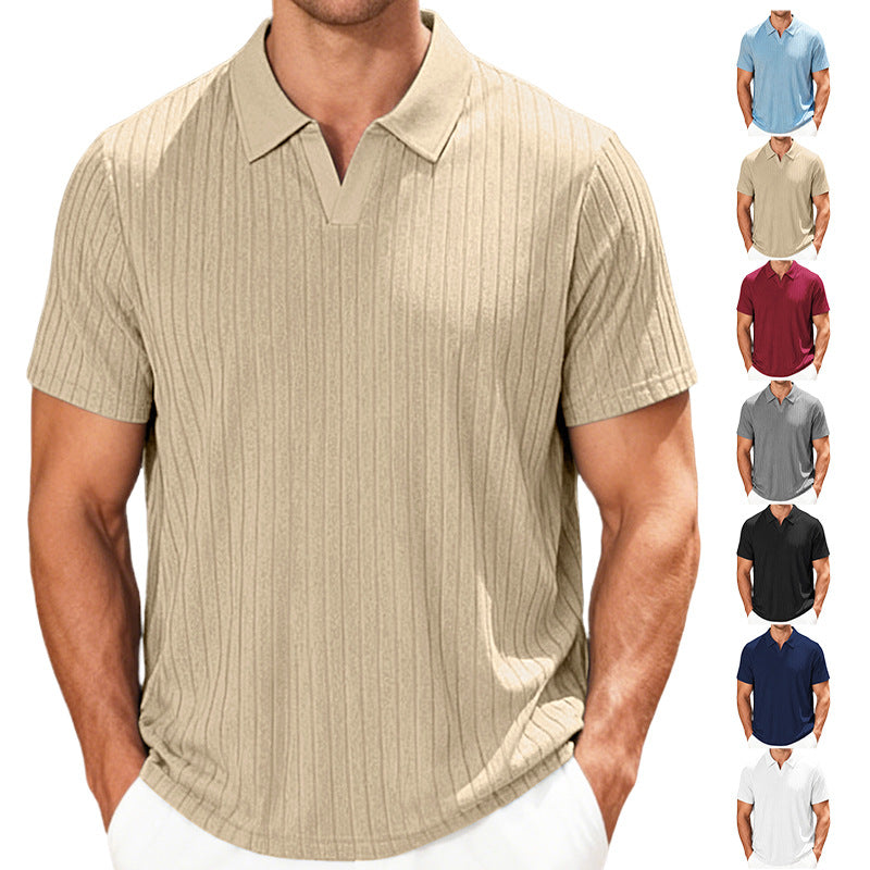 Men's structured short-sleeve polo with V-insert and shirt collar StylebySassy