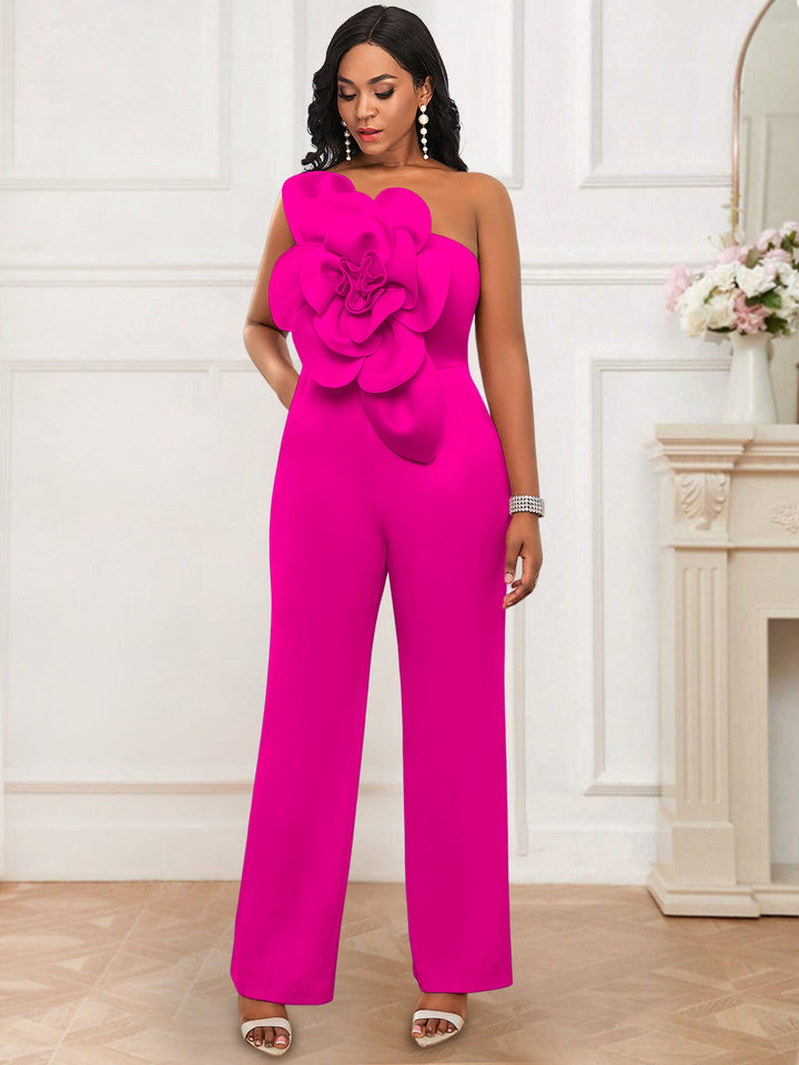 Ladies elegant overall with large floral accent on top