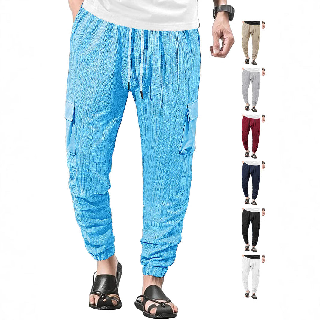 Men's Glencheck Cargo Jogging Pants with Drawstring Waistband and Elastic Ankle Closures StylebySassy