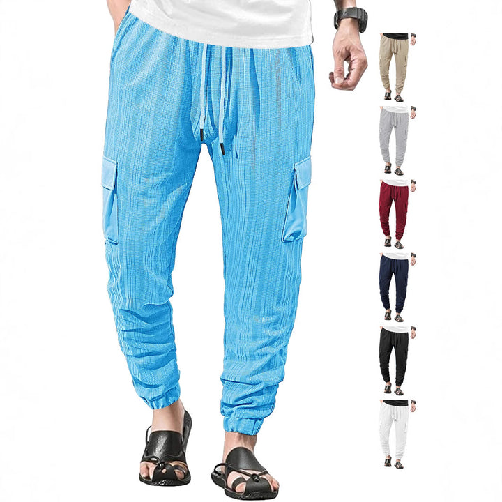 Men's Glencheck Cargo Jogging Pants with Drawstring Waistband and Elastic Ankle Closures StylebySassy