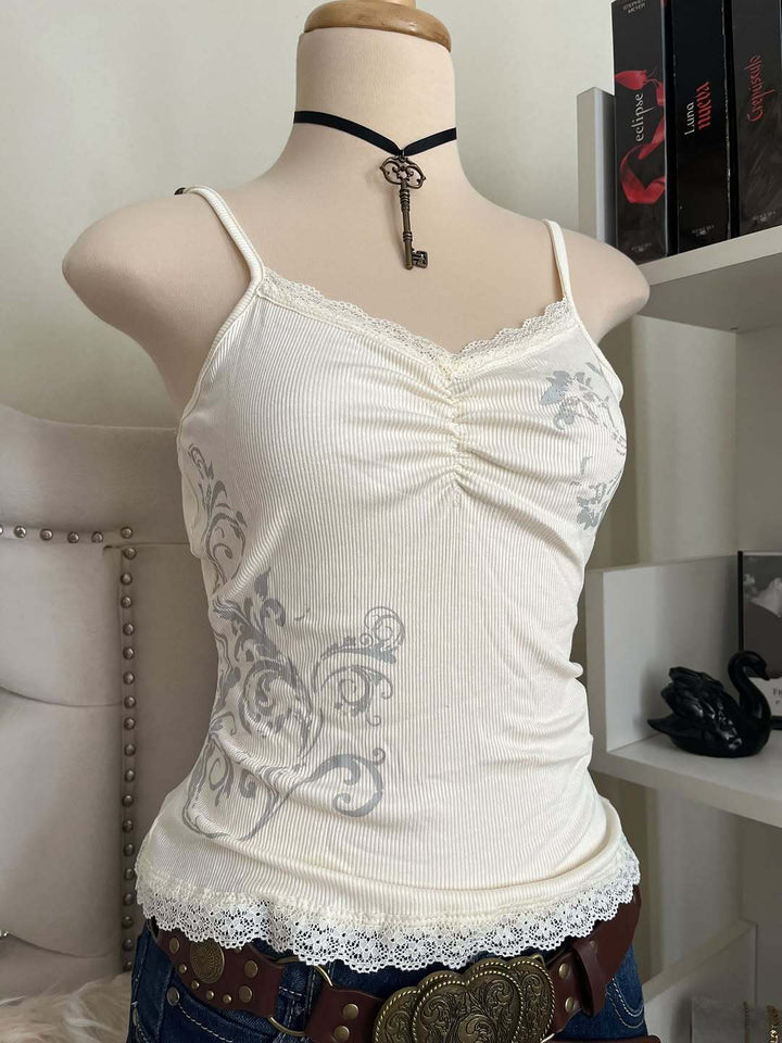 Women Playful Spaghetti Strap Top with Lace Details StylebySassy
