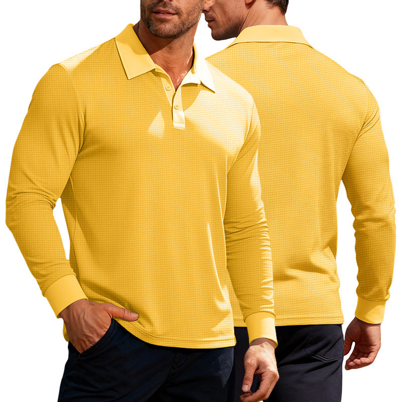 Men's long sleeve polo shirt made of waffle knit with a slim fit, concealed button placket, and shirt collar StylebySassy
