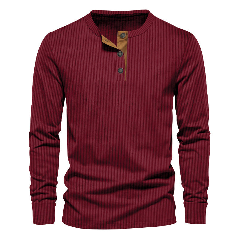 Men's knitted thermal henley with contrast button placket and ribbed cuffs StylebySassy