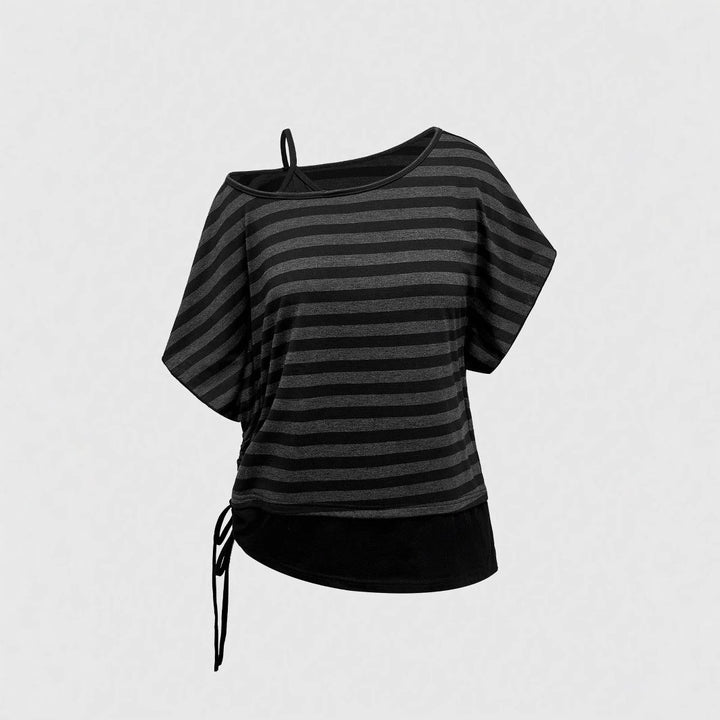 Women's Asymmetrical Striped Top with Refined Cut StylebySassy