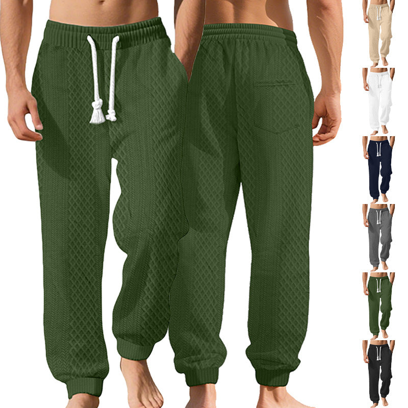 Men's knitted comfort pants with cable structure, elastic waistband, drawstring, and side pockets StylebySassy