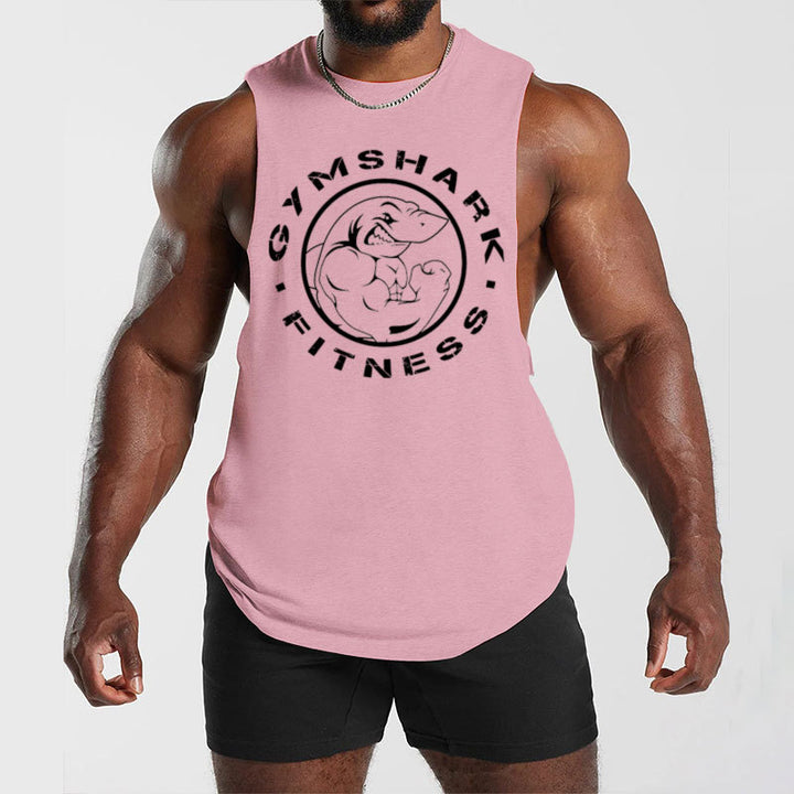 Men's sleeveless muscle shirt with extra deep arm openings and large logo print StylebySassy