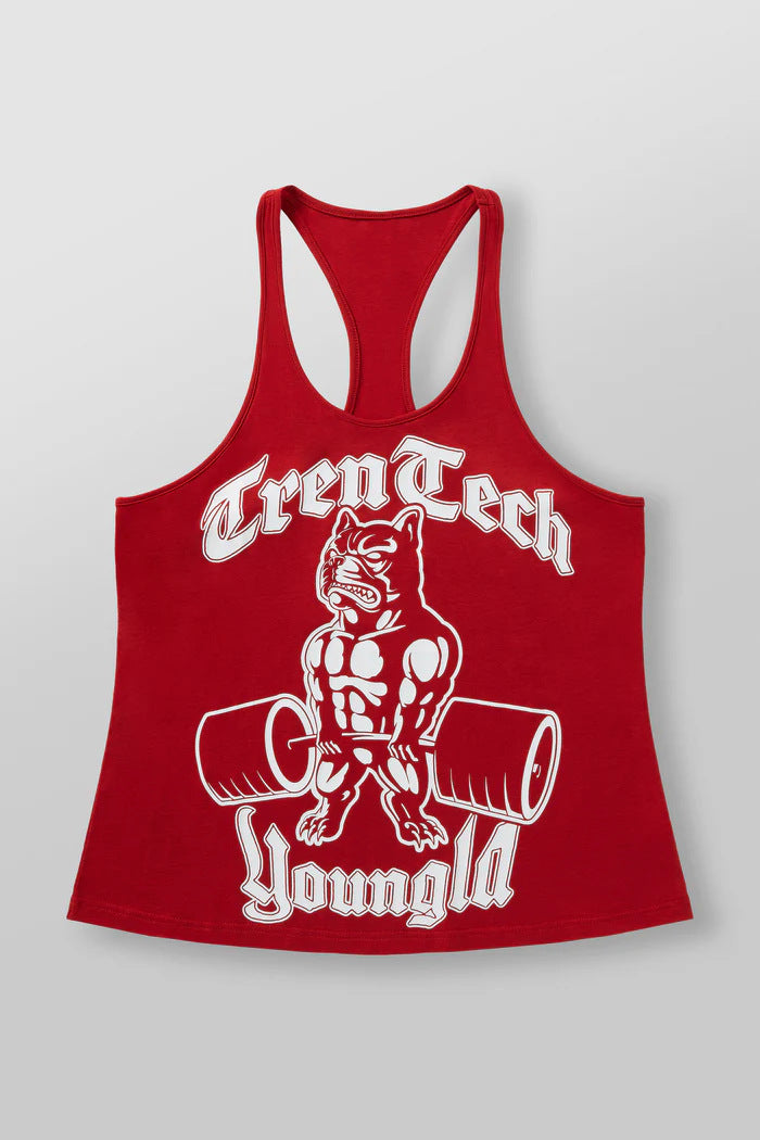 Men's form-fitting fitness tank top with bulldog graphic and extra deep armholes StylebySassy