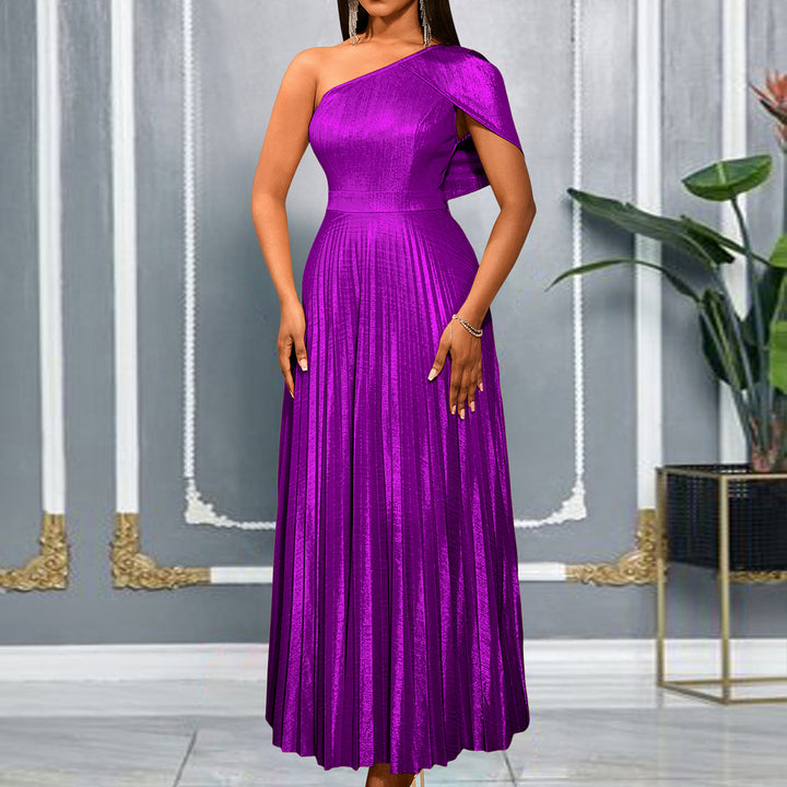Ladies Glamorous One-Shoulder Evening Dress with Pleated Pleats StylebySassy