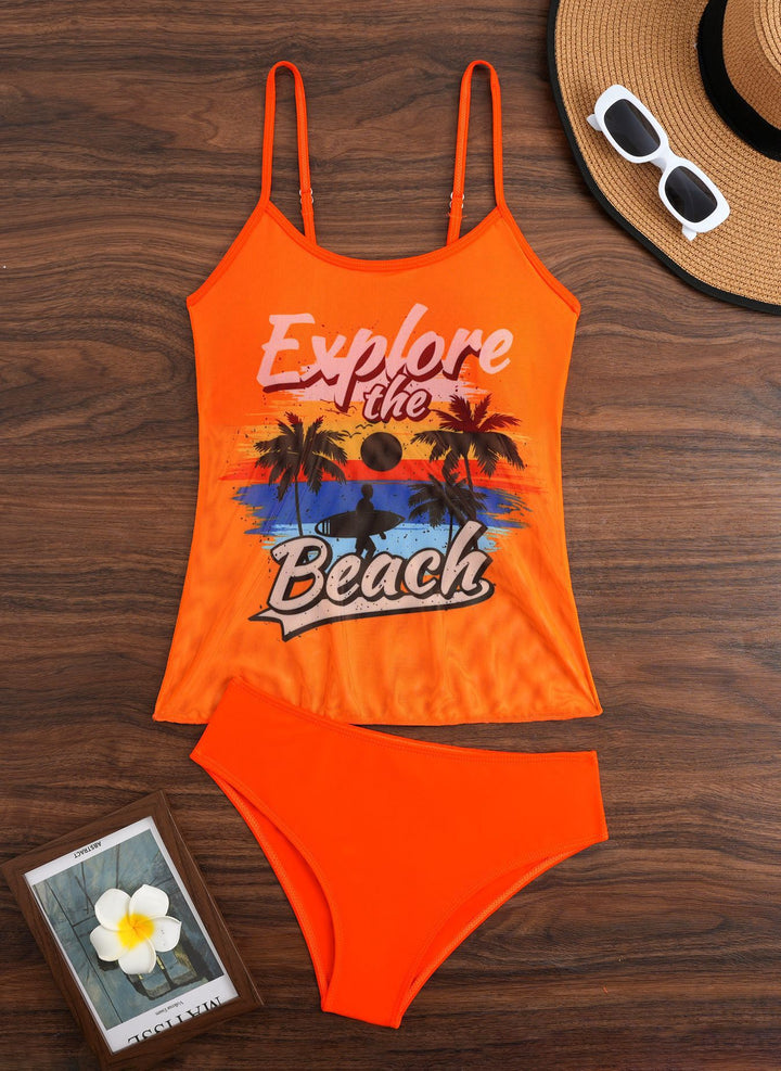Women's beach top with colorful graphic design and matching bikini bottom StylebySassy