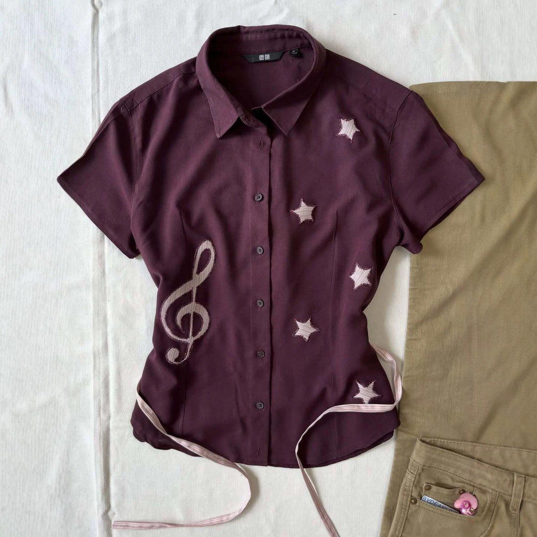 Women’s Short Sleeve Shirt with Creative Music Design StylebySassy