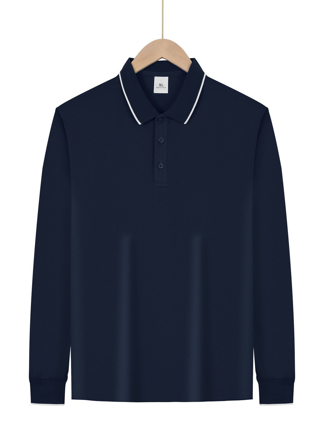 Men's long-sleeved pique polo shirt with contrasting piping at the collar and cuffs StylebySassy