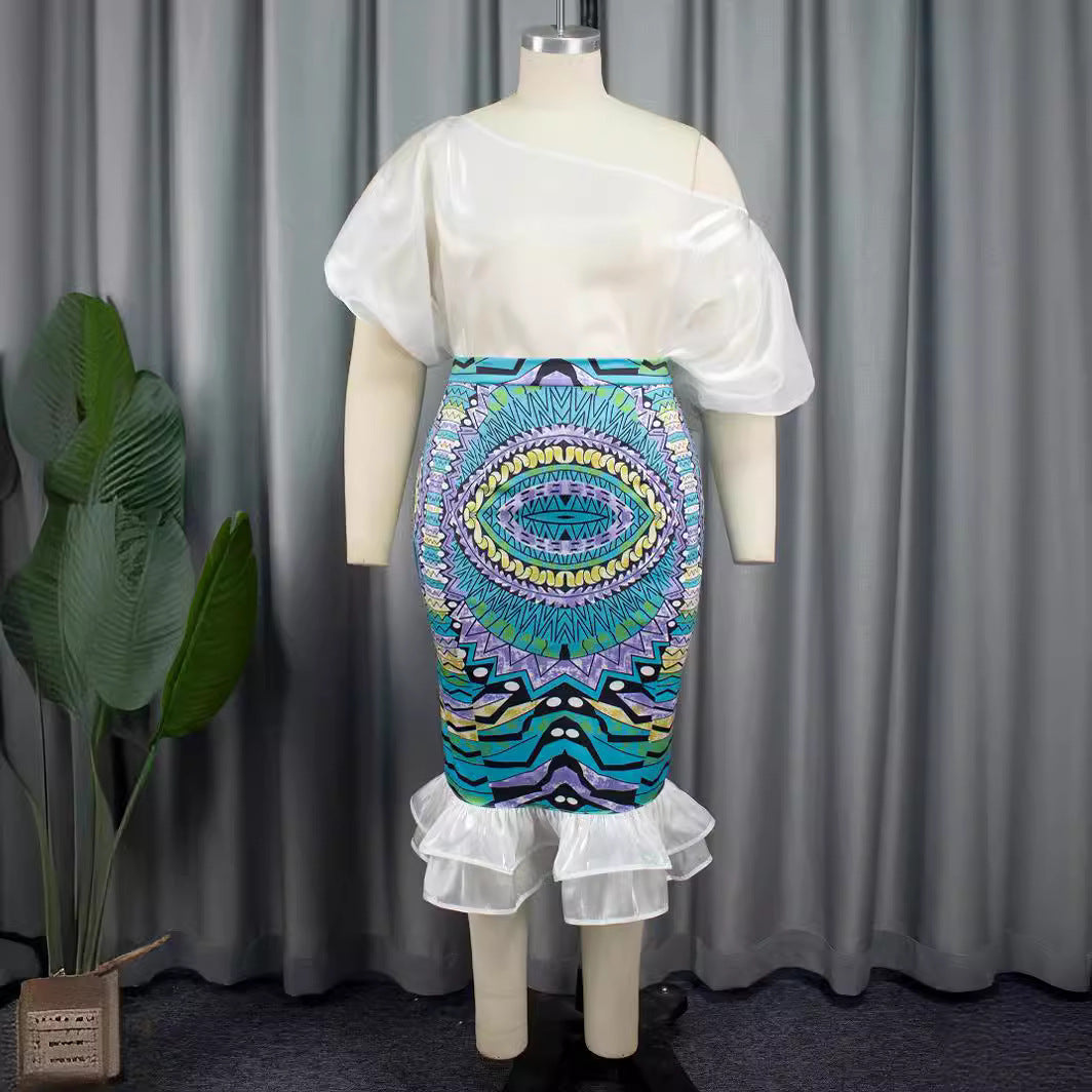 Women Elegant Dress with Asymmetric Design and Colorful Print StylebySassy