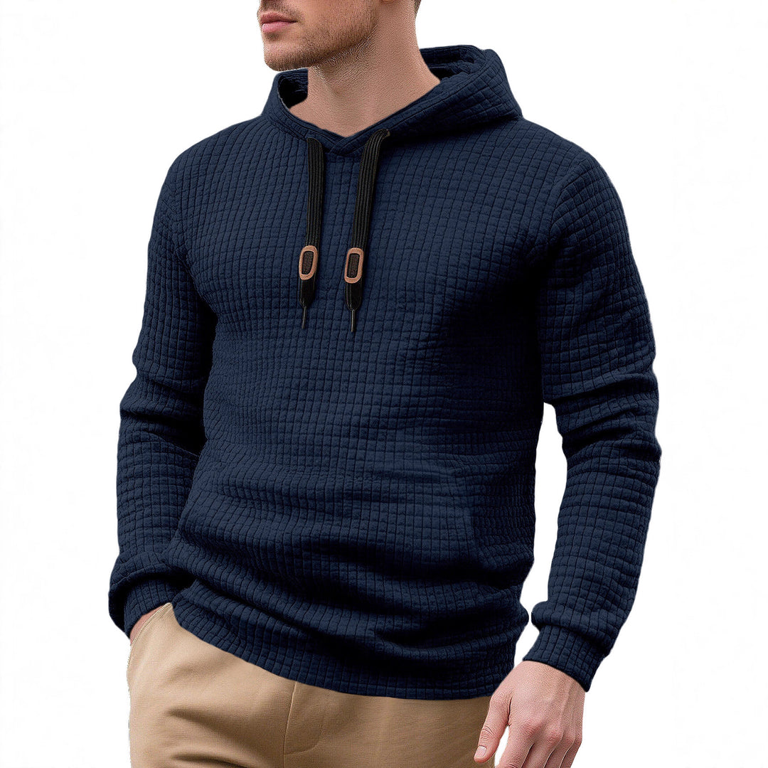 Men's narrow-cut quilted hoodie with fine square texture, drawstring and ribbed hem StylebySassy