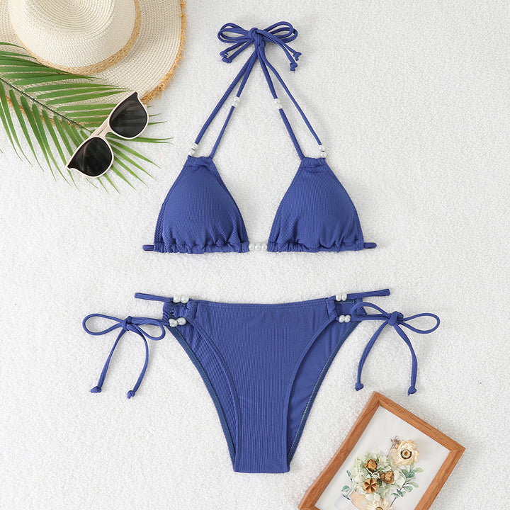 Women's Triangle Bikini with Refined Pearl Accents StylebySassy