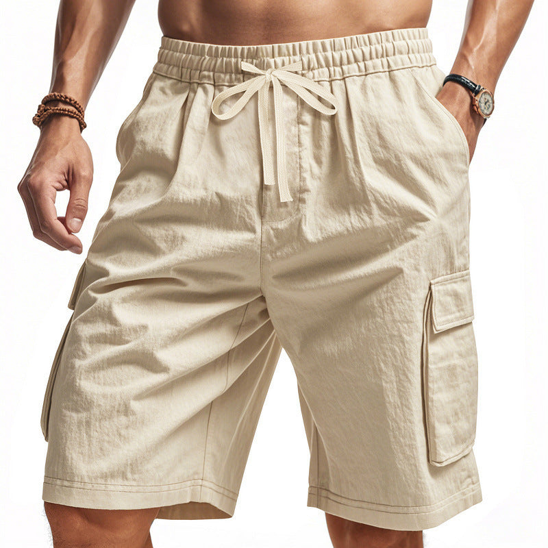 Men's casual cargo Bermuda shorts with elastic drawstring waistband, straight leg, and patch flap pockets StylebySassy