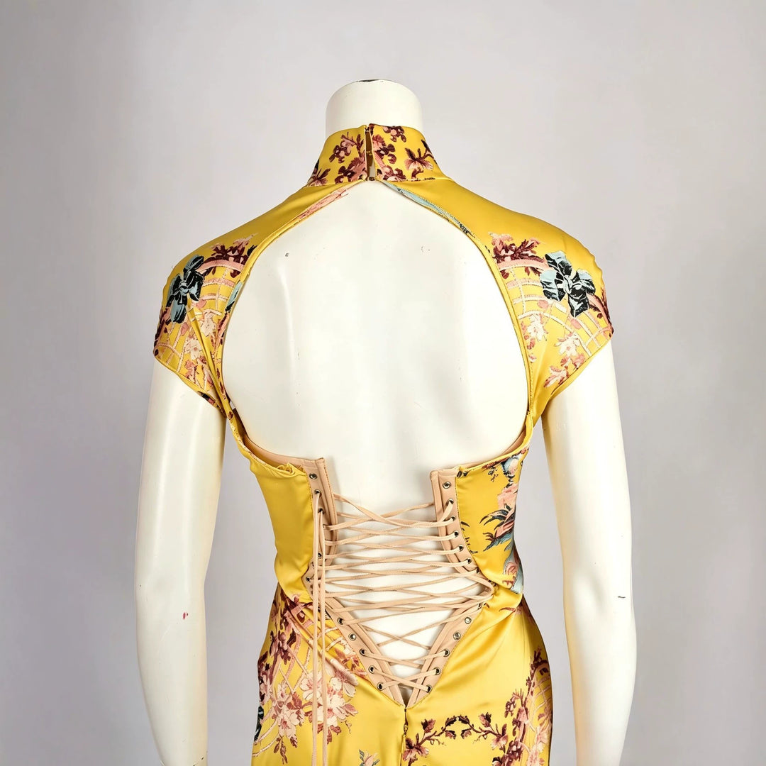 Women chiffon dress with Asian design and ruffle details StylebySassy