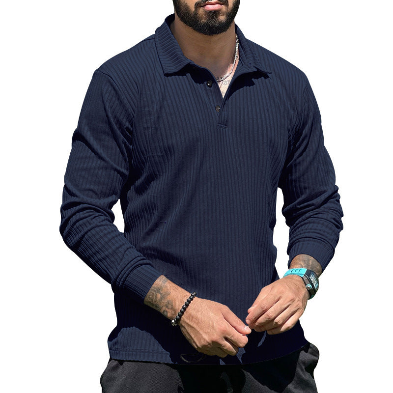 Men's ribbed long-sleeve polo with textured knit and half-button placket StylebySassy