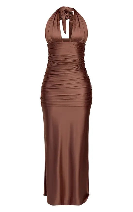 Women Elegant Wrap Dress with Deep V-Neck and Shaping Ruching StylebySassy