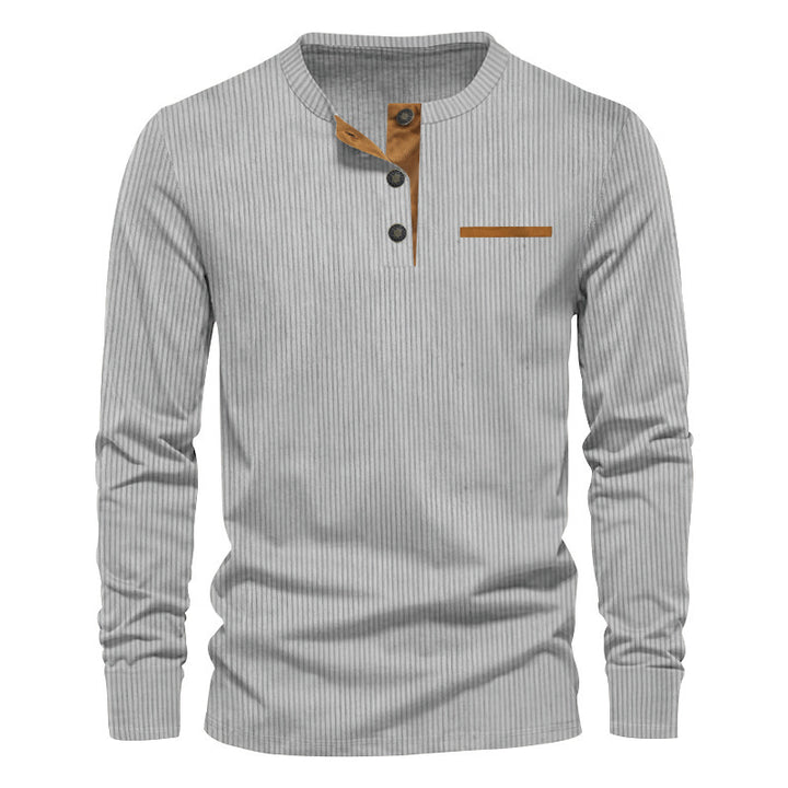 Men's ribbed Henley long sleeve shirt made of cotton blend fitted StylebySassy