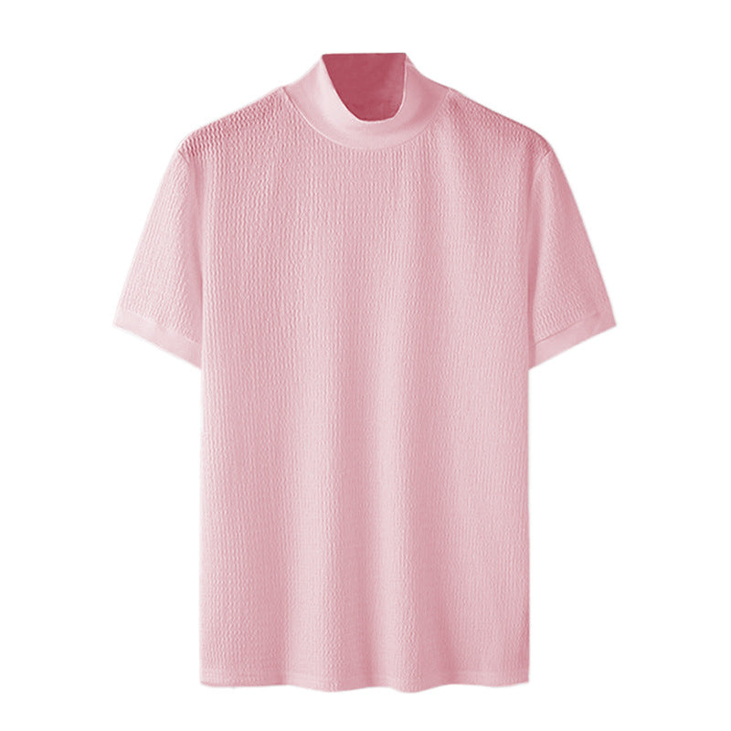Men's short sleeve fine knit shirt with stand-up collar StylebySassy