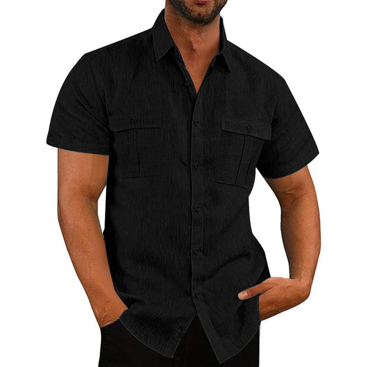 Men's Nan Lightweight Structured Short Sleeve Shirt with Chest Flaps and Full Button Placket StylebySassy