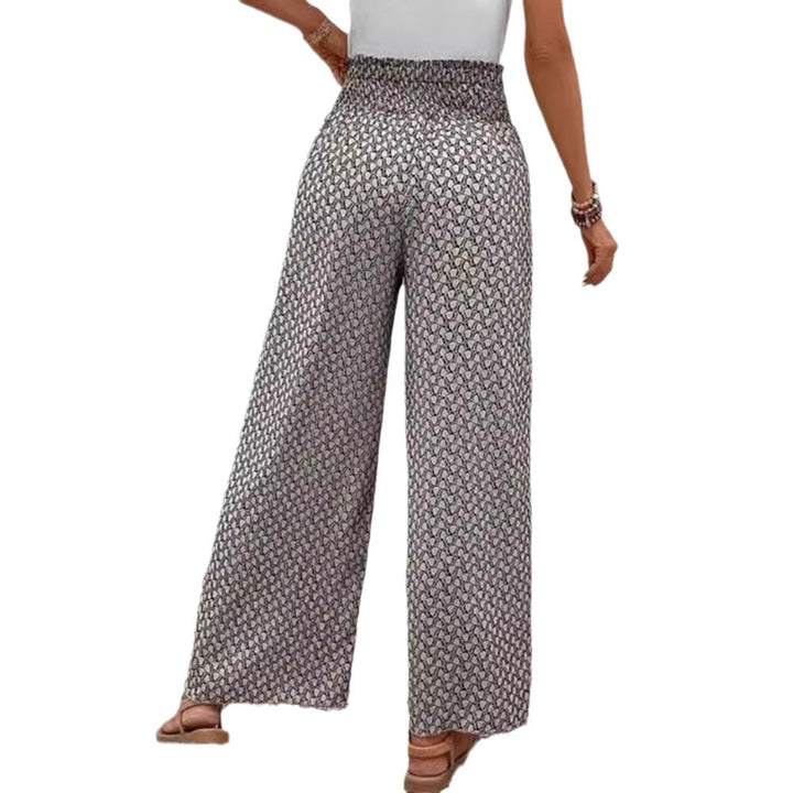 Women's wide summer palazzo pants with gathered comfort waistband, flowing leg width and geometric all-over pattern StylebySassy