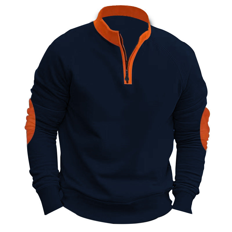 Men's raglan pullover with short zip, stand-up collar and ergonomic elbow panels StylebySassy