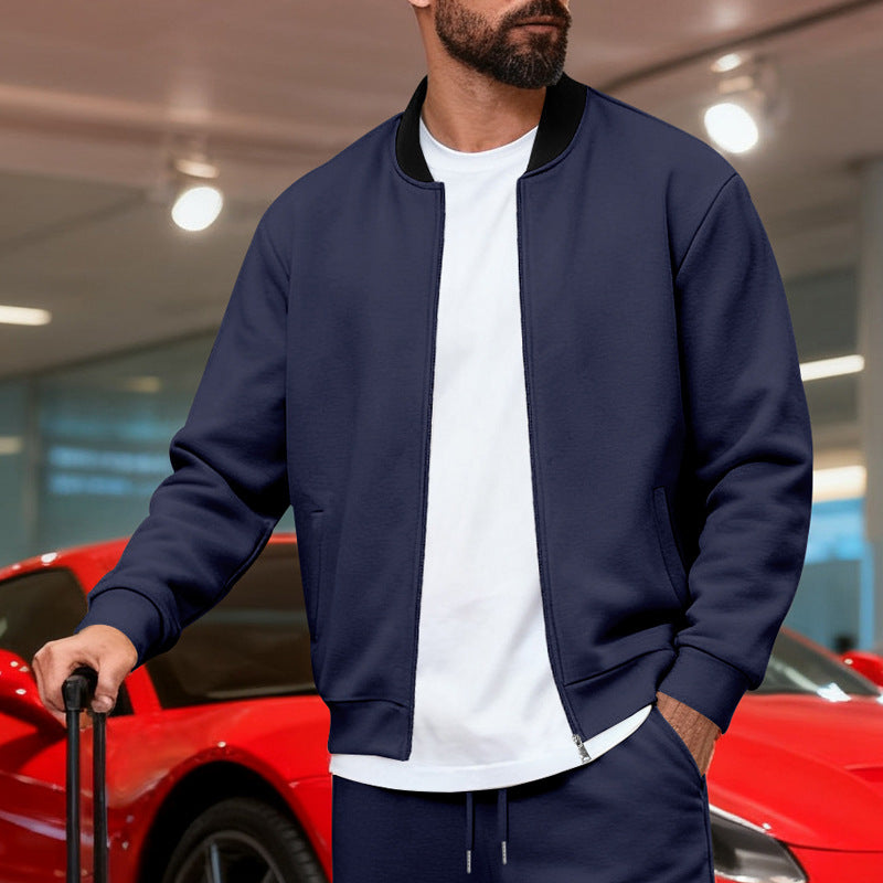Men's Nan Urban Sweat Track Jacket with Stand Collar Concealed Zipper Elastic Rib Cuffs and Side Pockets StylebySassy