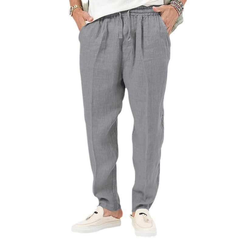 Men's linen jog pants with elastic tunnel drawstring waistband and tapered leg StylebySassy