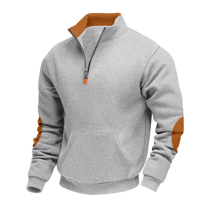 Men's Nano Insulated Half-Zip Pullover with Stand-Up Collar Fleece Lining Kangaroo Pocket and Suede Elbow Patches StylebySassy