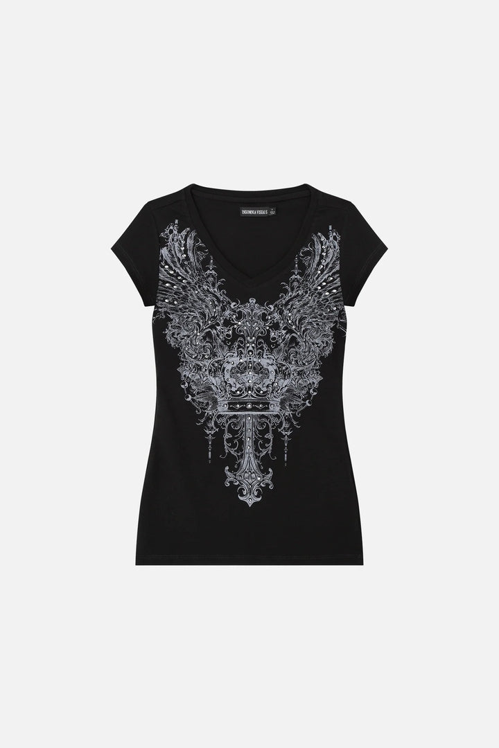 Women's V-Neck T-Shirt with Extravagant Graphics StylebySassy