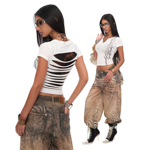 Women's short-sleeve top with sophisticated lace and print details StylebySassy