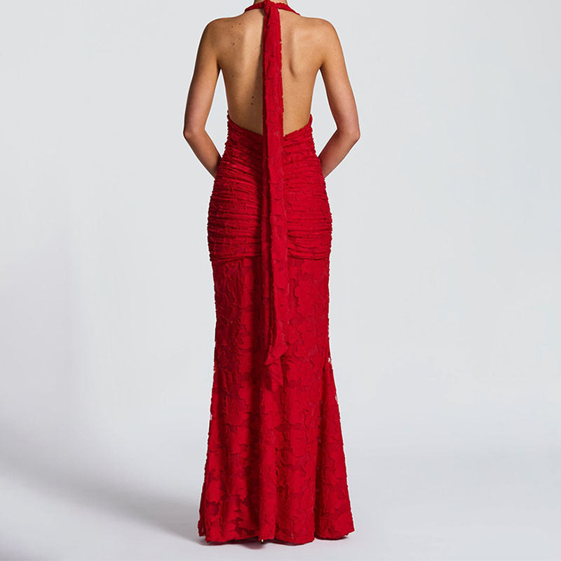 Women Elegant, figure-hugging evening dress with deep V-neck and ruffle details StylebySassy